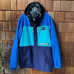 NEFF Blue Colorblock Trifecta Hooded Snowboard Jacket in Men's Large